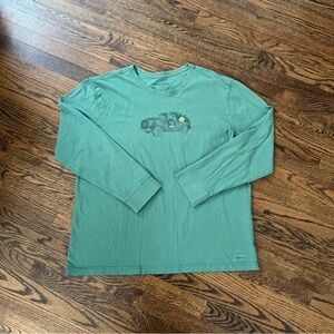 Life is Good Christmas Truck Dog Green Crusher Long Sleeve Tee Shirt Men's XL